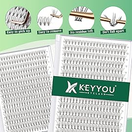 Lash Clusters 300pcs Individual Lashes 50D 0.07D Curl 18mm DIY Eyelash Extension KEYYOU Large Tray Volume Soft&Natural Cluster Lashes(50D-0.07D,18