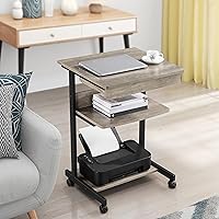 Vista 2 de Yaheetech Rolling Computer Desk with Drawer & Keyboard Tray, Mobile Laptop Desk Cart Standing Computer Workstation for Home Office, Gray