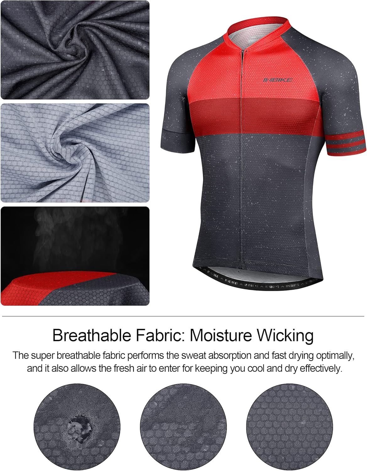 INBIKE Mens Cycling Jersey 3 Rear Pockets Moisture Wicking Short Sleeve Quick Dry Reflective Biking Shirts - Image 3