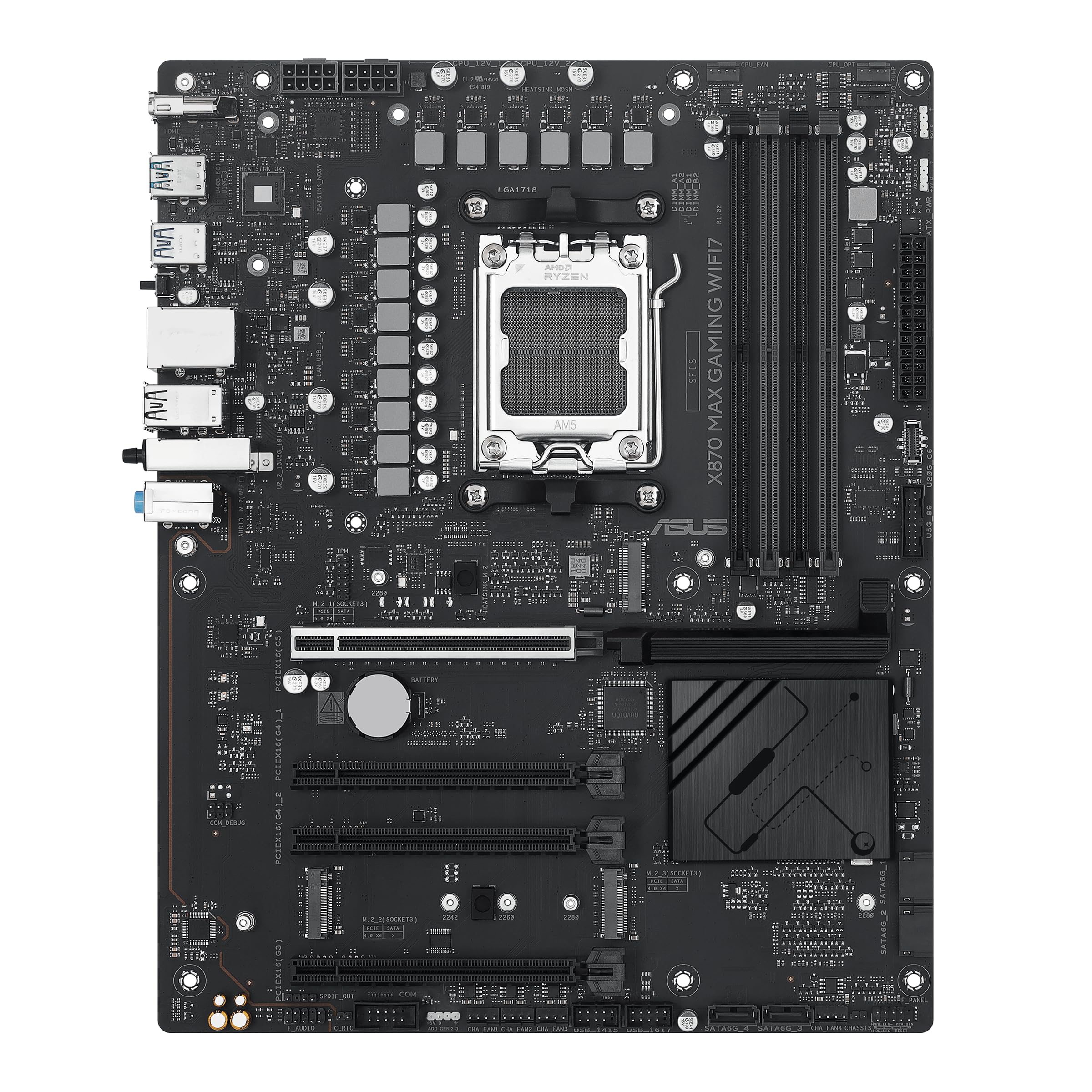 ASUS X870 MAX Gaming WIFI7 Mainboard Sockel AMD AM5 (Ryzen 9000, ATX, DDR5 Speicher, PCIe 5.0, WiFi 7, Aura Sync, PCIe Slot Q-Release, CEC Tier II)