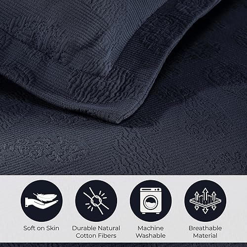 Miniatura 3 de Superior colcha de una plaza de jacquard y matelasse 100 % algodón de alta calidad, turquesa, individual, Azul marino, Completo