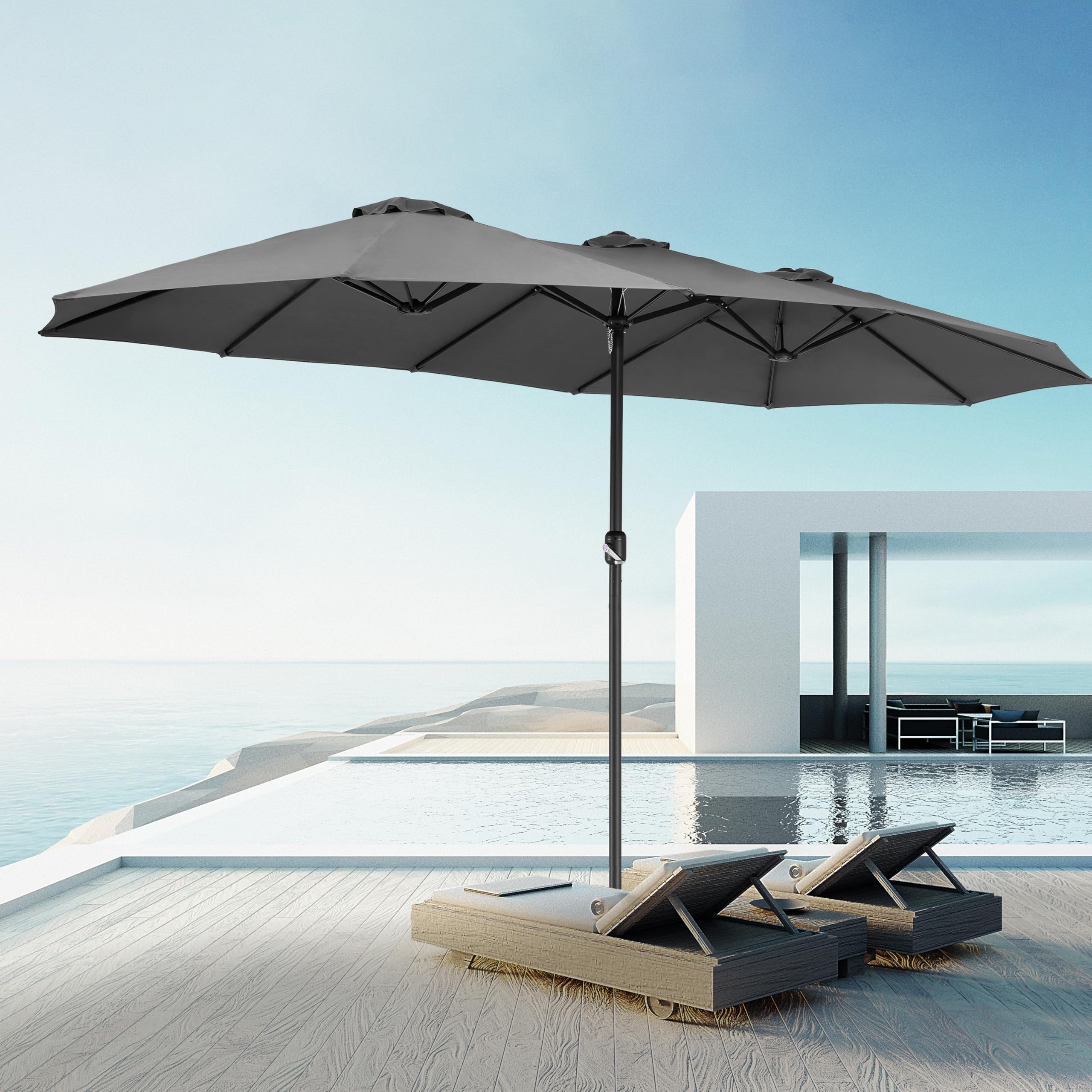 Kingsleeve Ombrellone XXL 460x270 cm Protezione UV 80+ Doppio Grande con Custodia e Manovella Impermeabile da Giardino Terrazza Balcone Mercato Nero