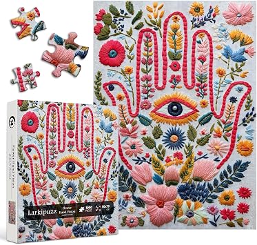 Flower Puzzles for Adults 1000 Pieces, Larkipuzz Colorful Wildflower Puzzle Eye Hand, Difficult Impossible Embroidery Plant Theme as Home Art