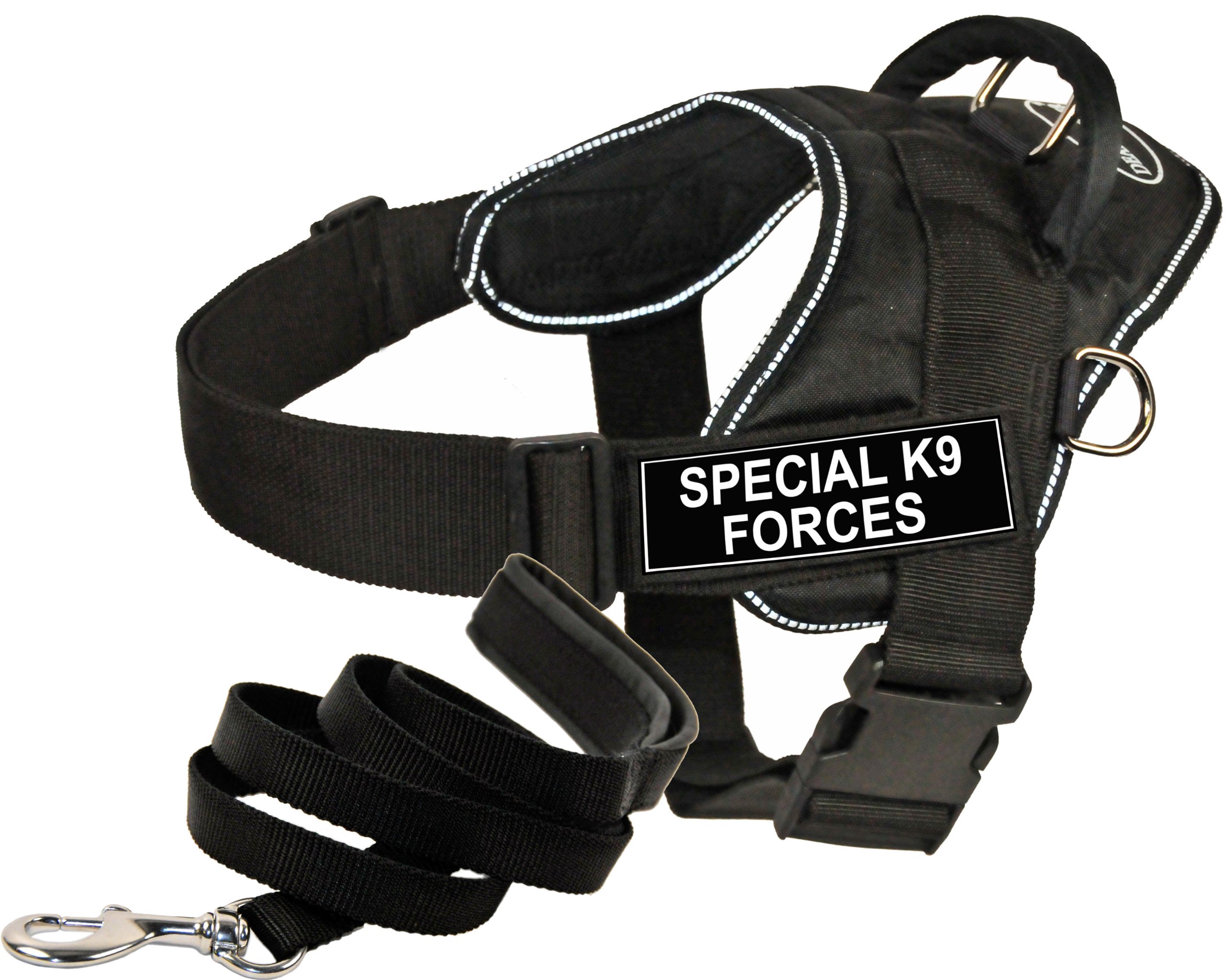 Harnais Special Forces K9 Dean & Tyler en nylon rembourré noir avec laisse pour grand chien