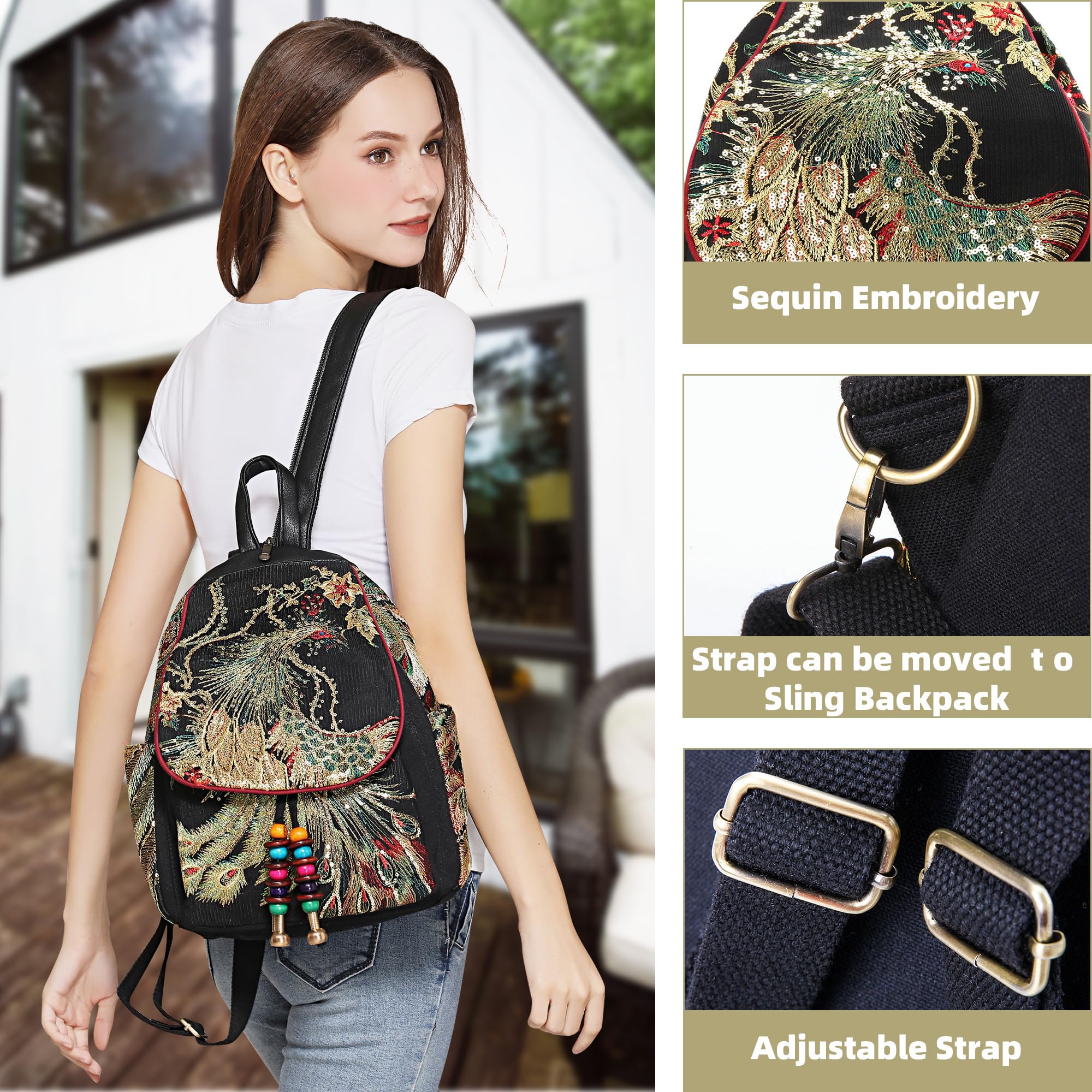 Goodhan Zaino da donna in tela, casual, borsa a tracolla, vintage, resistente, antifurto, da viaggio