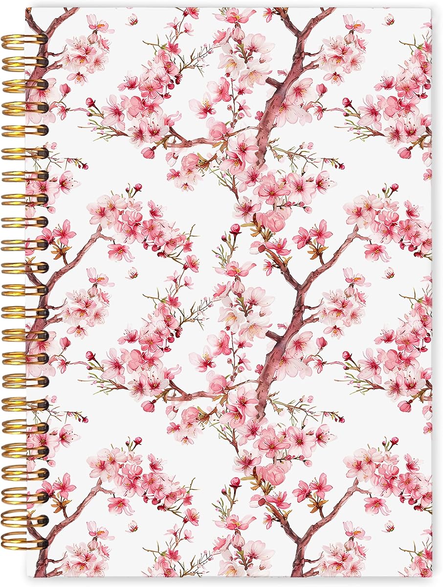 Cherry Blossom Spiral Notebook Journal 5.5x8.3, Pink Floral Journal for Women, Japanese Flower Notebook, Cherry Blossom Gifts, Pink Office Supplies
