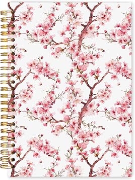 Cherry Blossom Spiral Notebook Journal 5.5x8.3, Pink Floral Journal for Women, Japanese Flower Notebook, Cherry Blossom Gifts, Pink Office Supplies