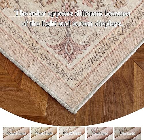 Vista 70 de StangH Alfombra para sala de estar, 5 x 7 pies, lavable, antideslizante, de lana sintética, alfombra de baño de pelo bajo, resistente, vintage