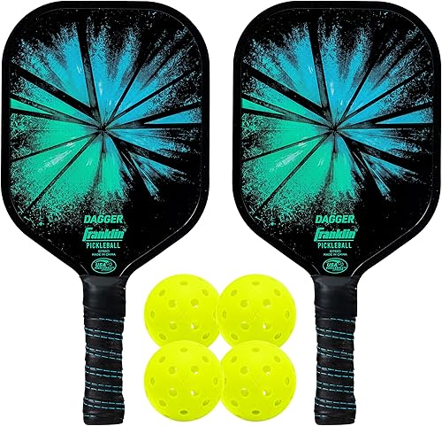 Miniatura 1 de Franklin Sports Juego de paletas y pelotas de pickleball – (2) raquetas de fibra de vidrio de daga + (4) bolas X-40 – aprobado por Pickleball de