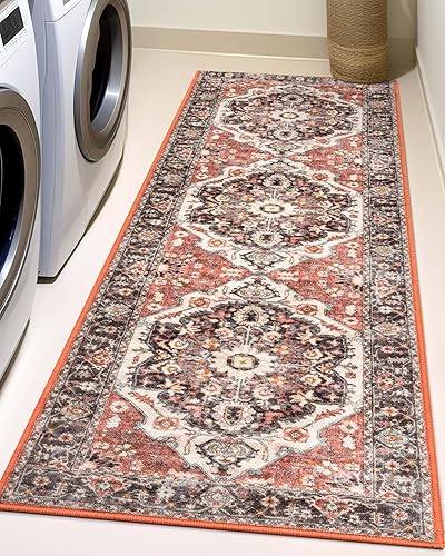 Well Woven Kings Court Zazzu - Alfombra de pasillo de 2 x 7 pies, con parte trasera de goma antideslizante, diseño de medallón oriental multirojo,