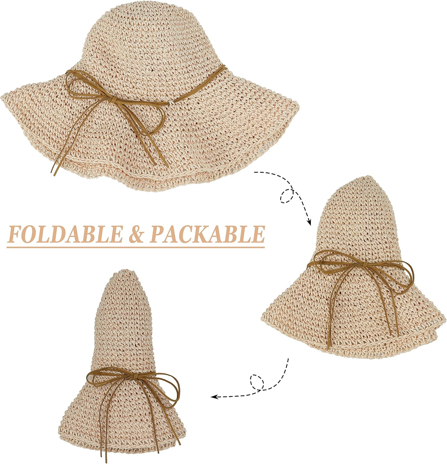 Women Sun Hat Wide Brim Floppy Beach Hat Breathable UV UPF 50+ Straw Hat Foldable Packable Summer Outdoor Cap - Image 3