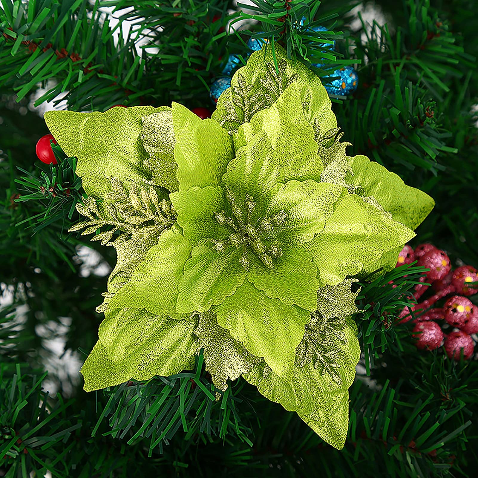 Amazon｜Babody グリッター クリスマス ポインセチアの花、8個 造花