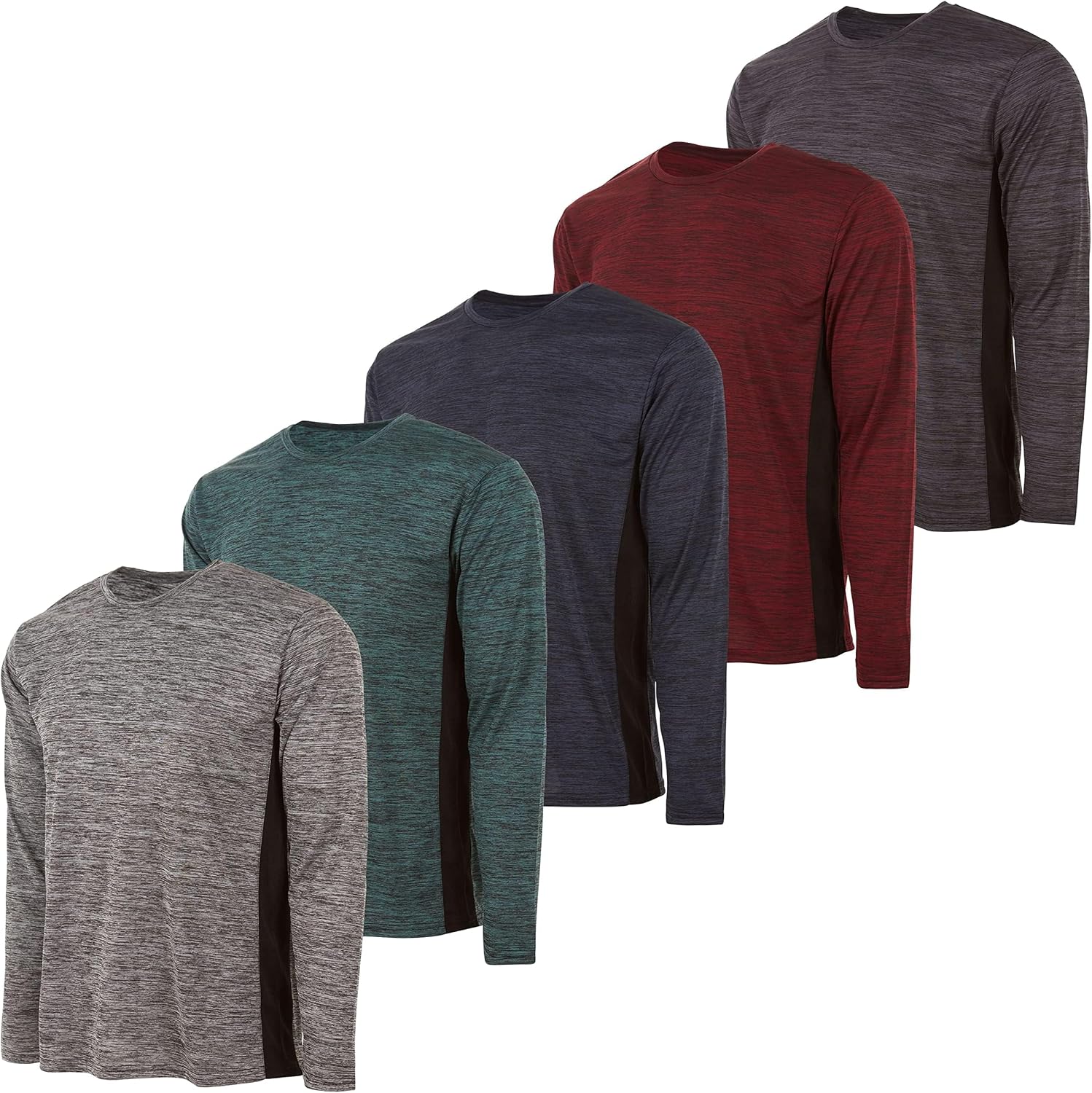 Essential Elements Boys 5 Pack Quick-Dry Crew Neck Long Sleeve Active Tee | Lightweight Moisture Wicking Fabric With Four Way Stretch, Breathable for Sports, Gym Class and Active Play