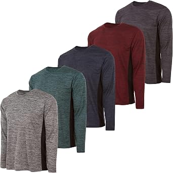 Essential Elements Boys 5 Pack Quick-Dry Crew Neck Long Sleeve Active Tee