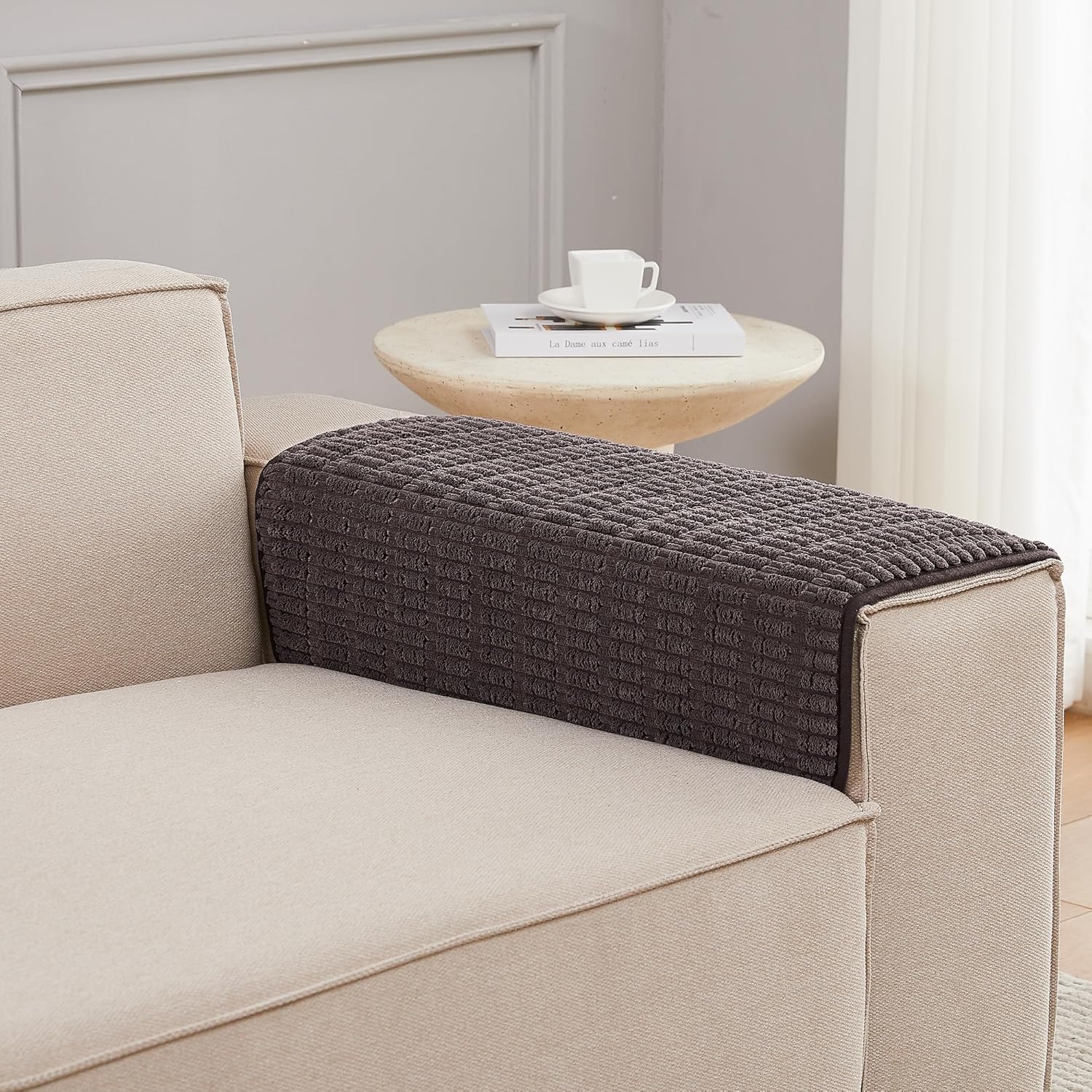 Sofa Armrest Cover Couch Arm Cover Armchair Covers, 2pcs Anti-Slip Couch Arm Protectors Sofa Arm Covers (Coffee, 18x22x2pcs)