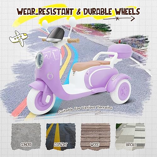 Miniatura 7 de Motocicleta eléctrica para niños de 2 plazas con control remoto, 3 ruedas de 12 V con USB, música, Bluetooth, luz, caja de almacenamiento grande, 2