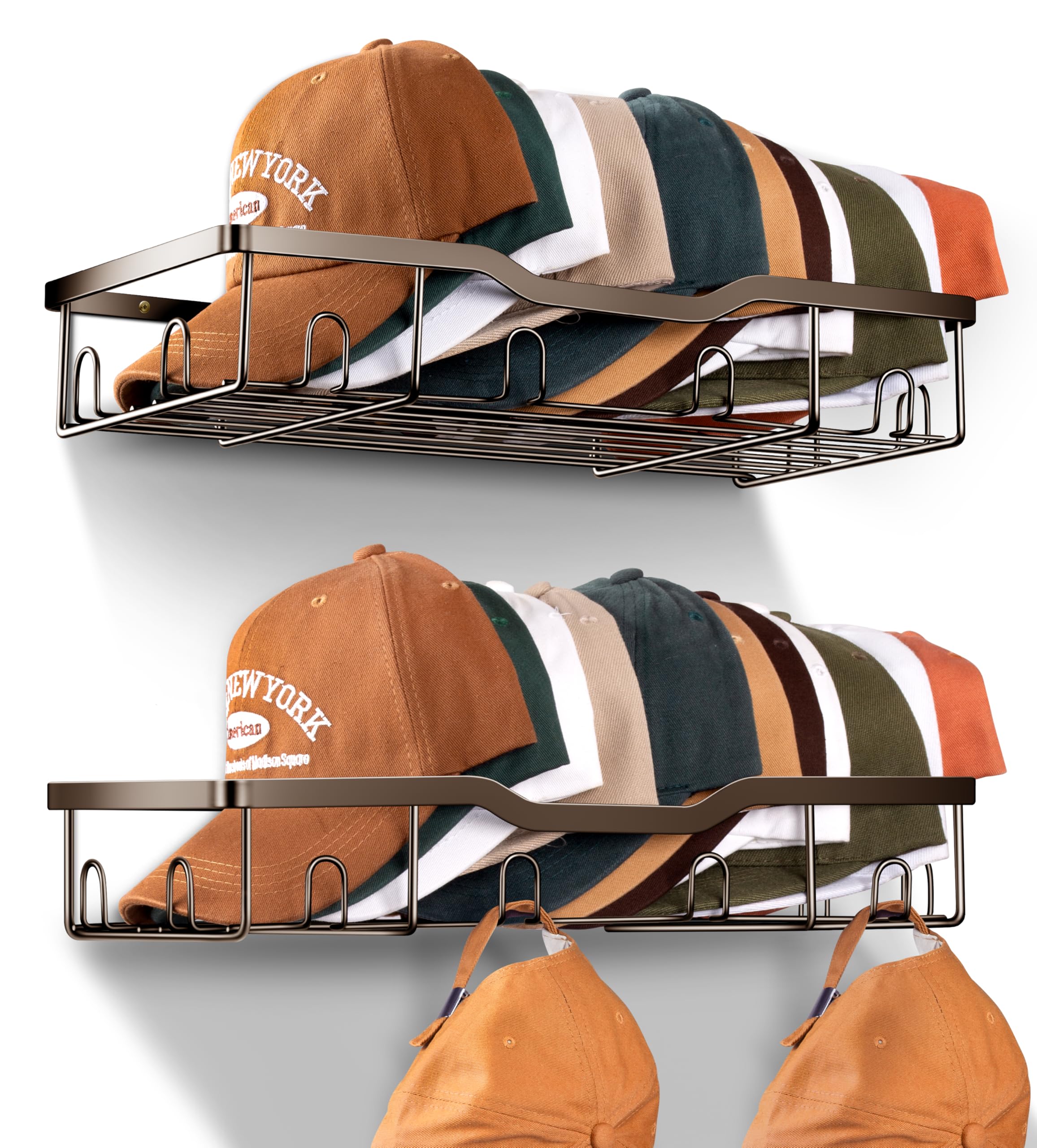 KEETDY Organizador de sombreros de metal para gorras de béisbol, organizador de sombreros de pared para 20 gorras, 2 paquetes de organizador de almacenamiento de sombreros resistente montado en la