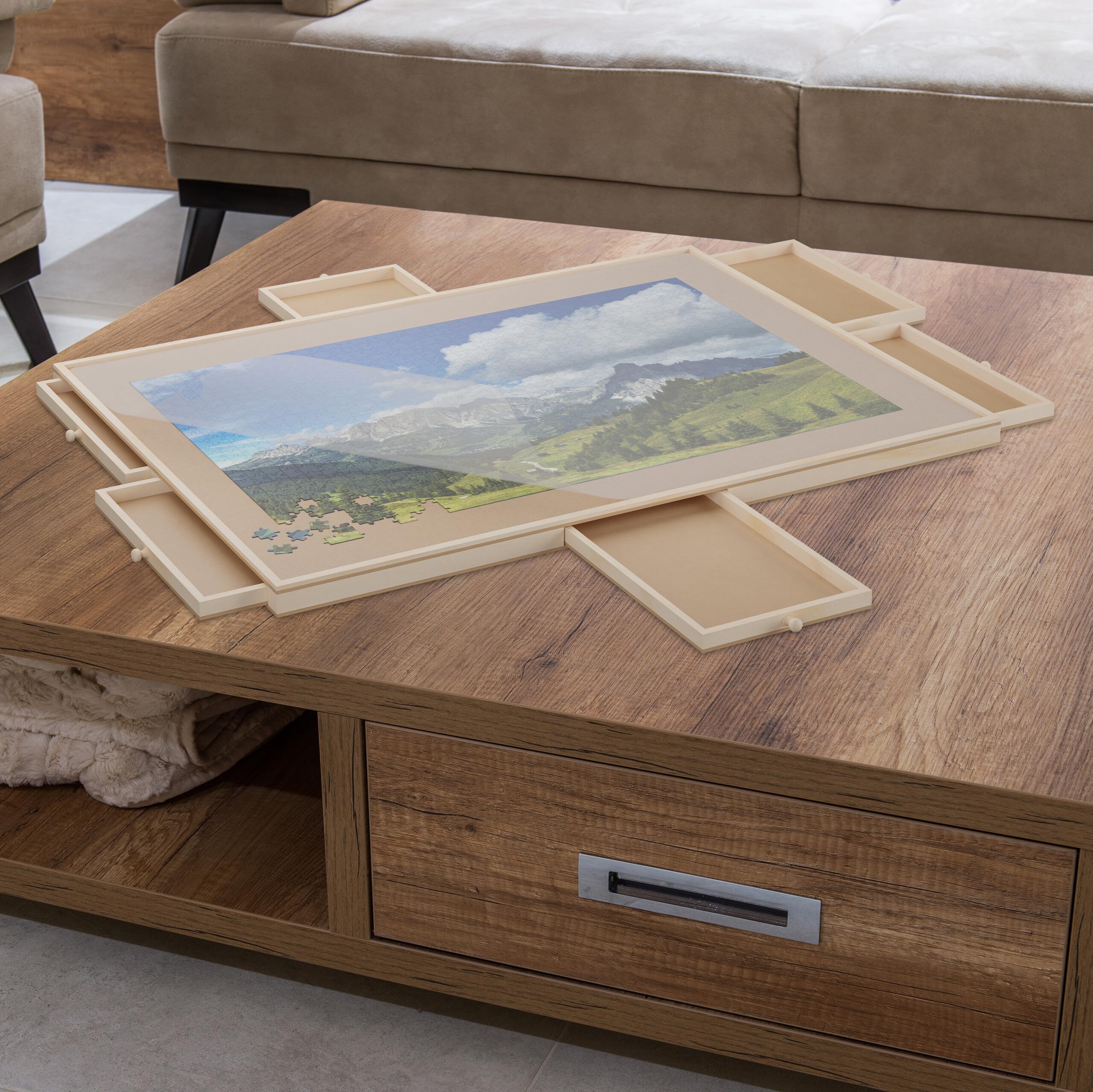 Mesa Puzzle Relaxdays Tablero Para Puzzles Con Cajones