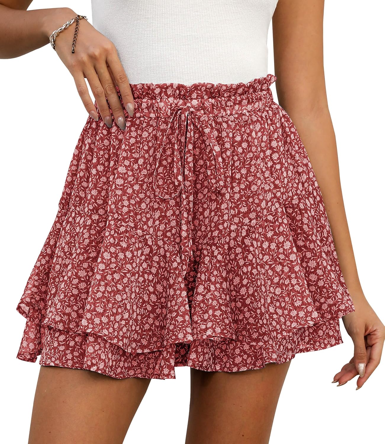 Women summer casual boho ruffle chiffon skorts mini skirts