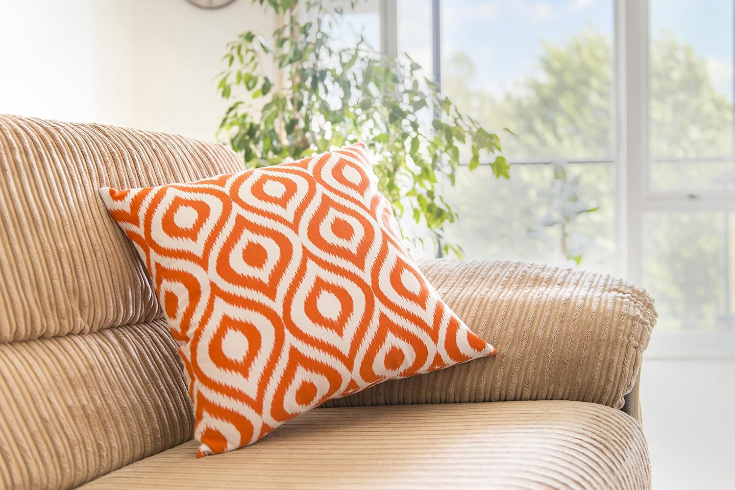 TreeWool (Pack of 2 Decorative Throw Pillow Covers Ikat Ogee Accent in 100% Cotton Canvas for Sofa, Couch, Bedroom, Home Decor (16 x 16 Inches, Orange)
