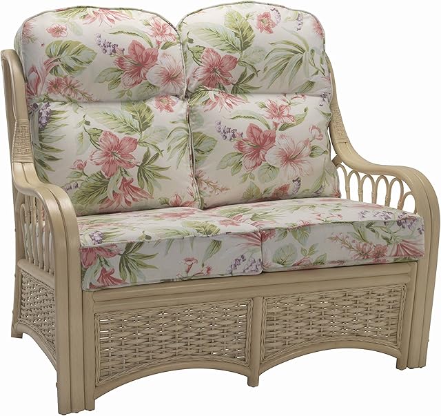 Desser Vale 2 Seater Sofa in Blossom Fabric  Luxury Real Cane Rattan Indoor Conservatory Furniture with UK Manufactured Cushions  Settee Dimensions: H100cm x W116cm x D87cm