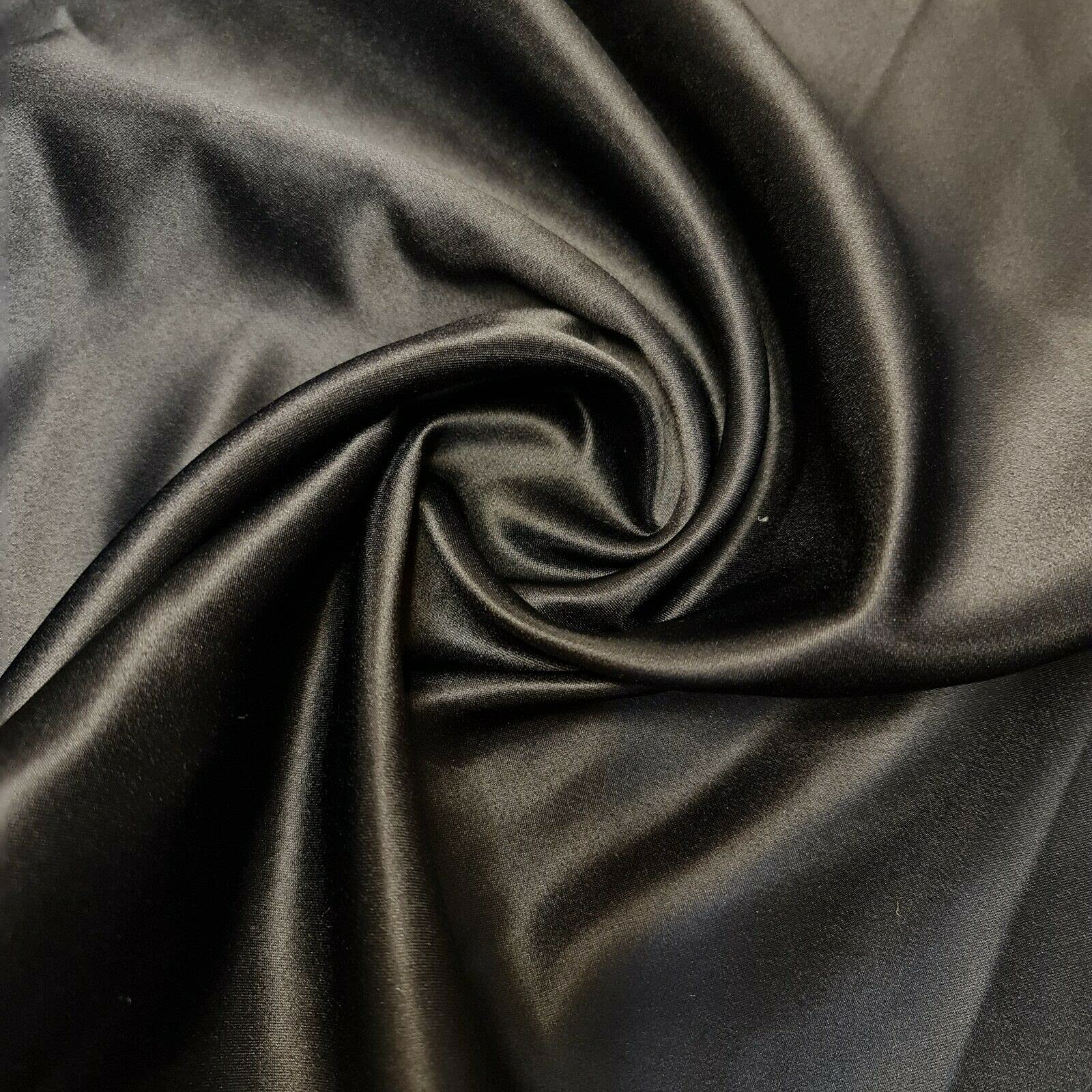 Duchess Satin Fabric Premium Quality Luxurious Bridal Dressmaking Material (Black)