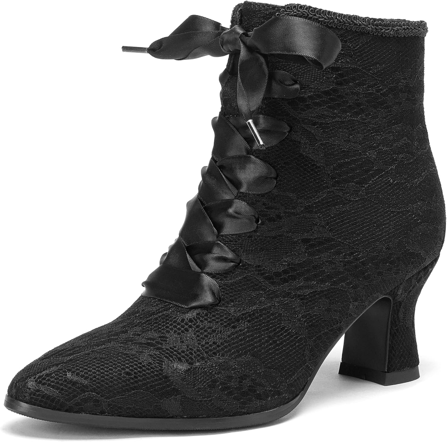 ErikenUrben Women Victorian Lace up Ankle Boots Ribbon Pointed Toe Vintage Booties