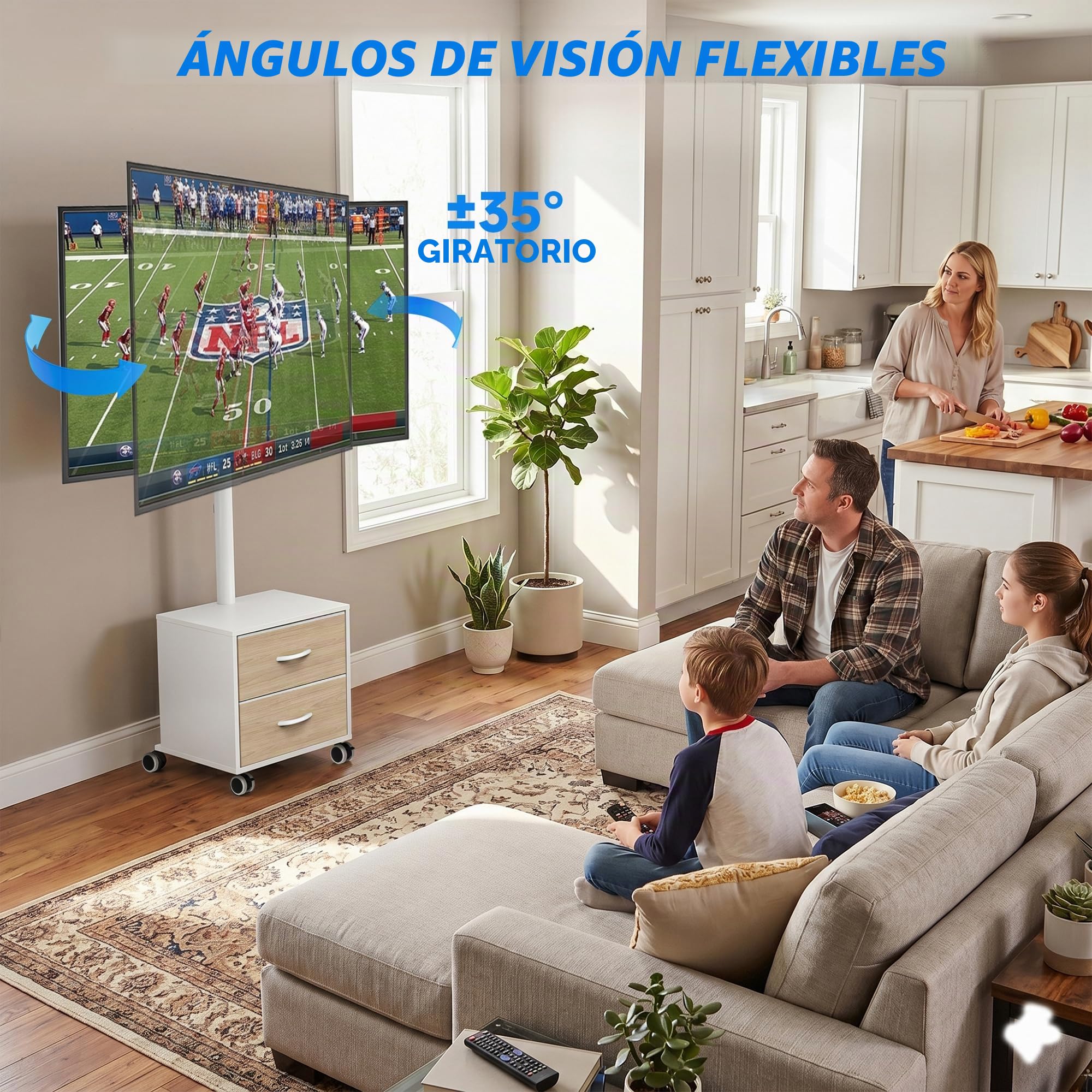 5Rcom Soporte de TV Blanco con Ruedas para televisores LED LCD OLED de Plasma curvados Planos de 32 a 60 Pulgadas, Altura Ajustable con Soporte de hasta 40 kg