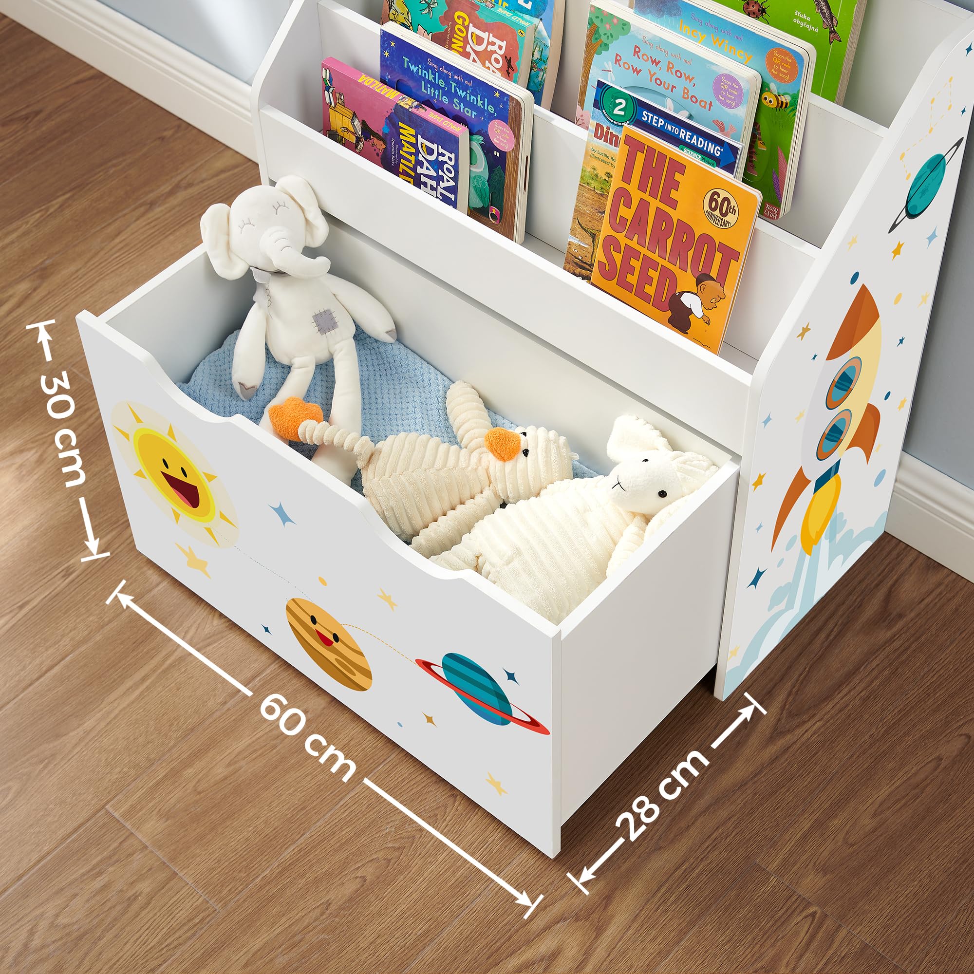SONGMICS Étagère pour Jouets, 3 Compartiments Bibliothèque pour Enfants, Boîte à Jouets Mobile, avec roulettes, Multi-Usage, pour Chambre d'enfant et Salle de Jeux, Blanc GKR41WT