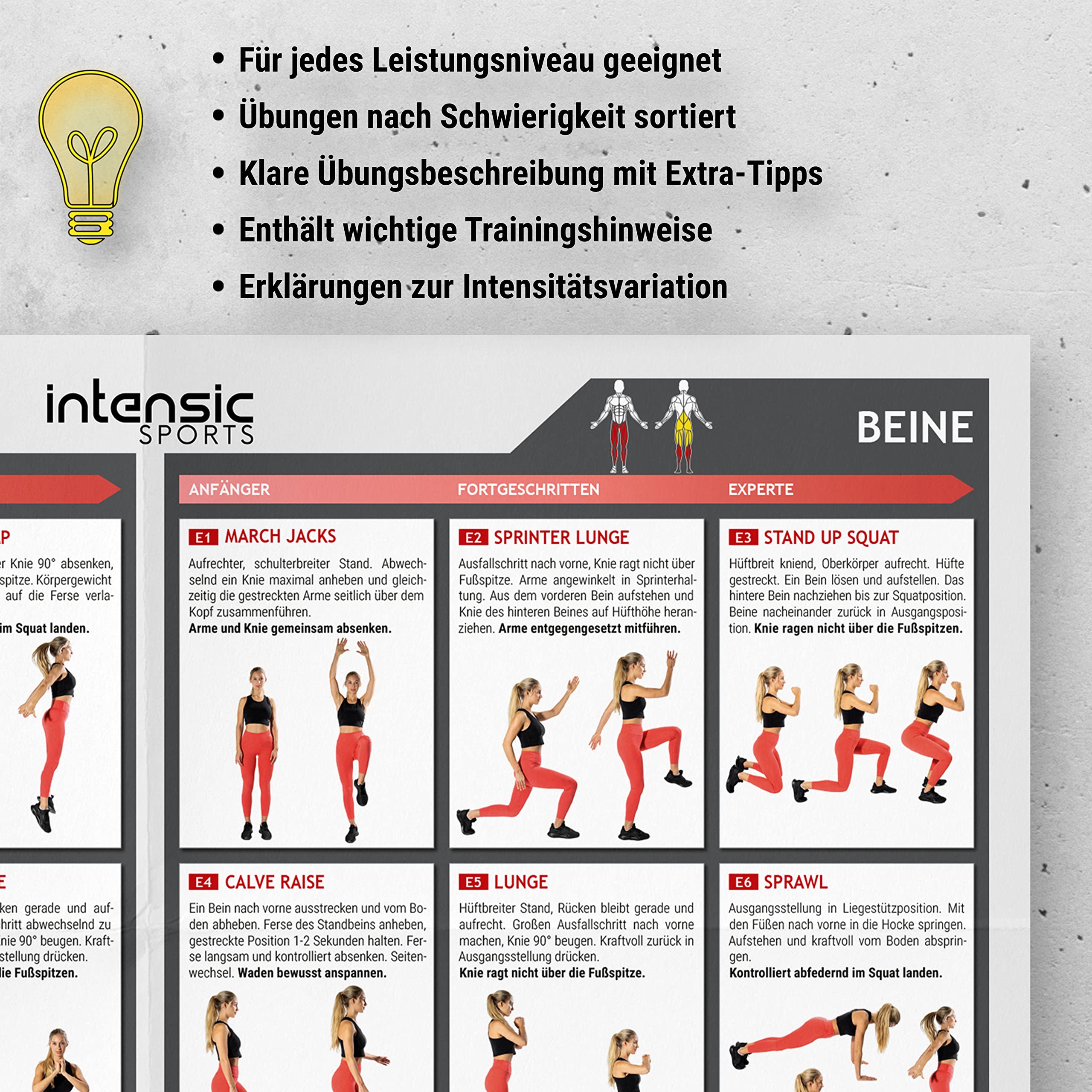 Poster d'Entraînement pour Abdominaux, Jambes, Fesses - 60 Exercices de Fitness pour le Développement Musculaire à la Maison