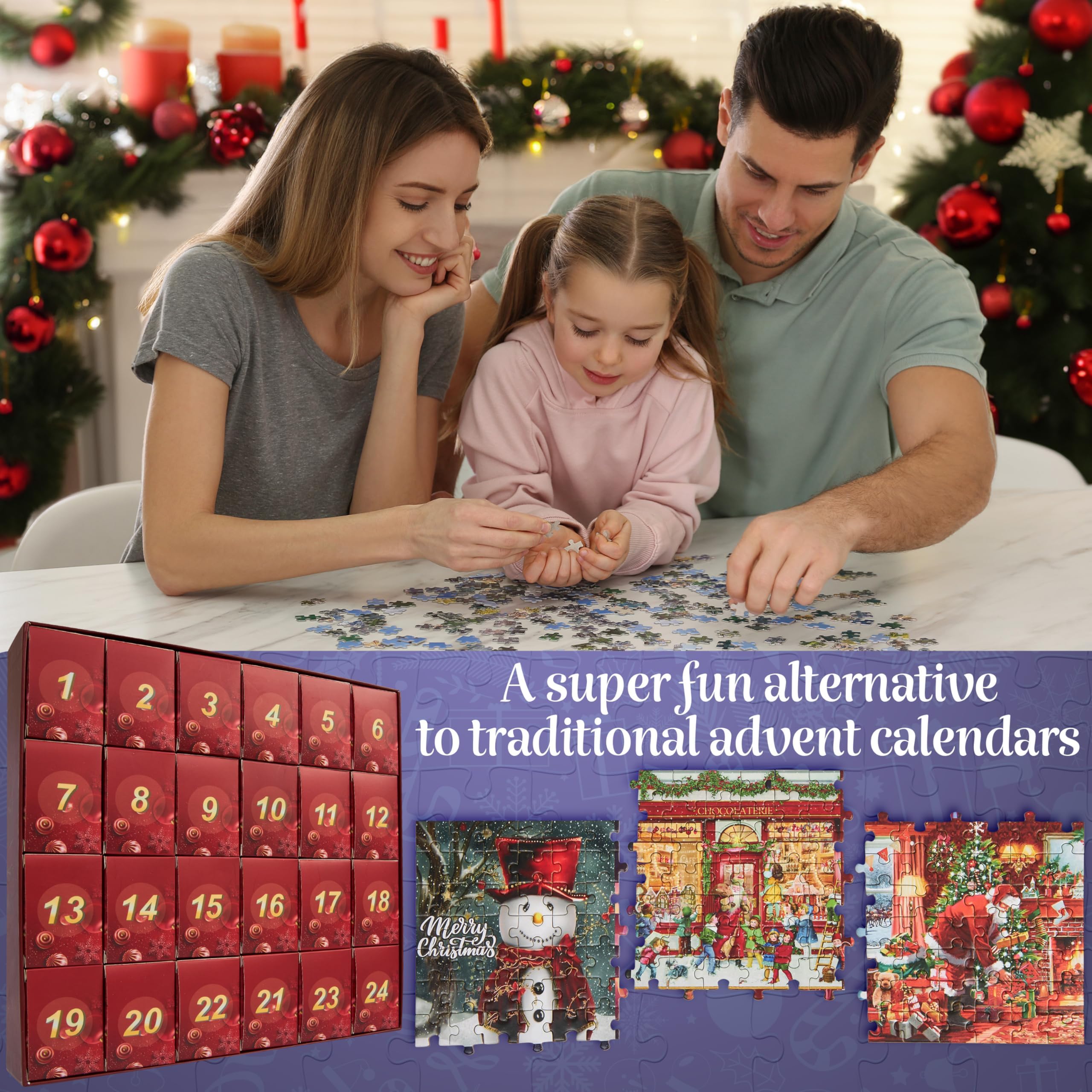 Adventskalender 2024 kerstpuzzels - 24 dagen aftellen, 24 stuks, adventskalender voor kinderen, kerstcadeau, aftelcadeau voor jongens en meisjes