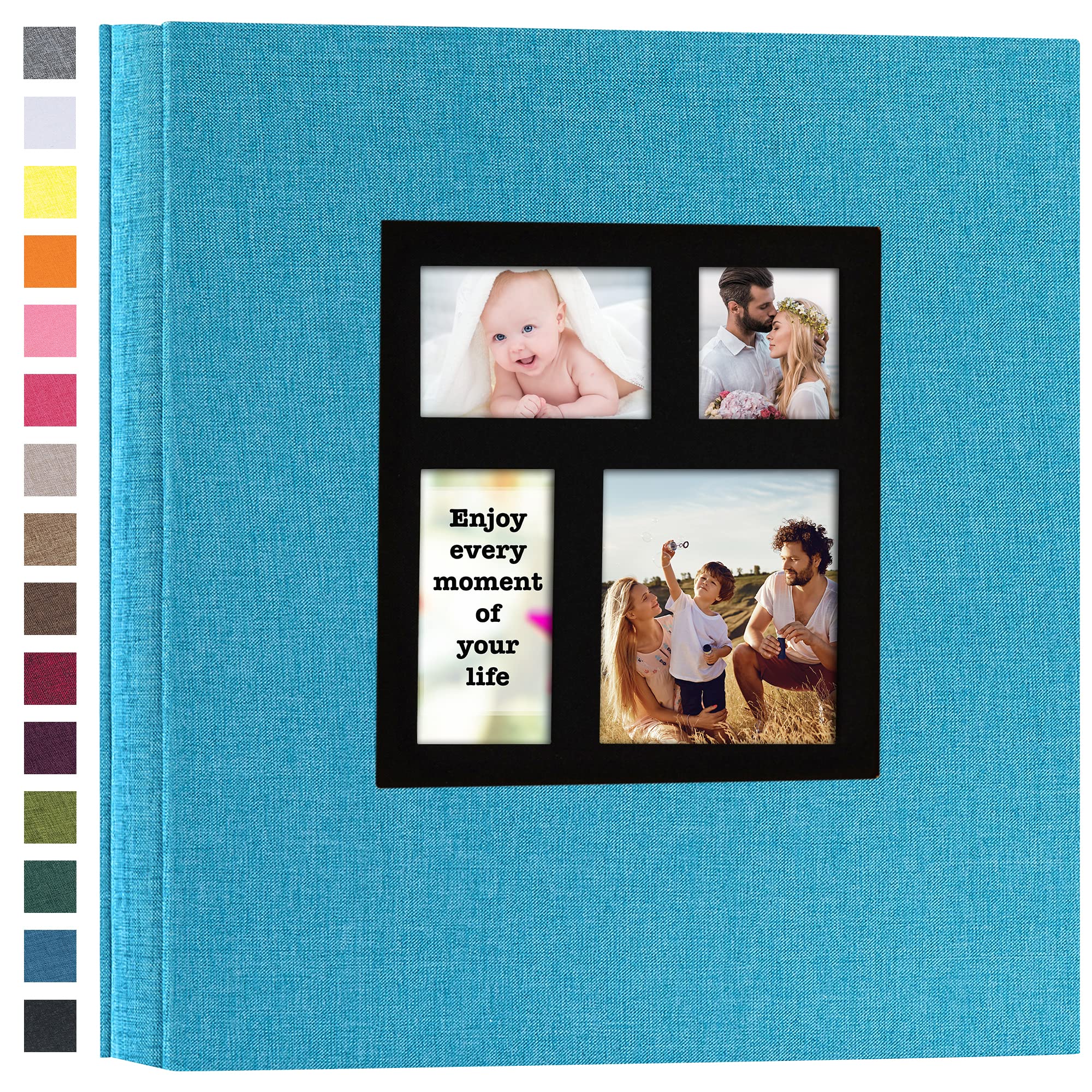 Álbum de fotos para bebé y recuerdos familiares en lino azul de 1000 bolsillos