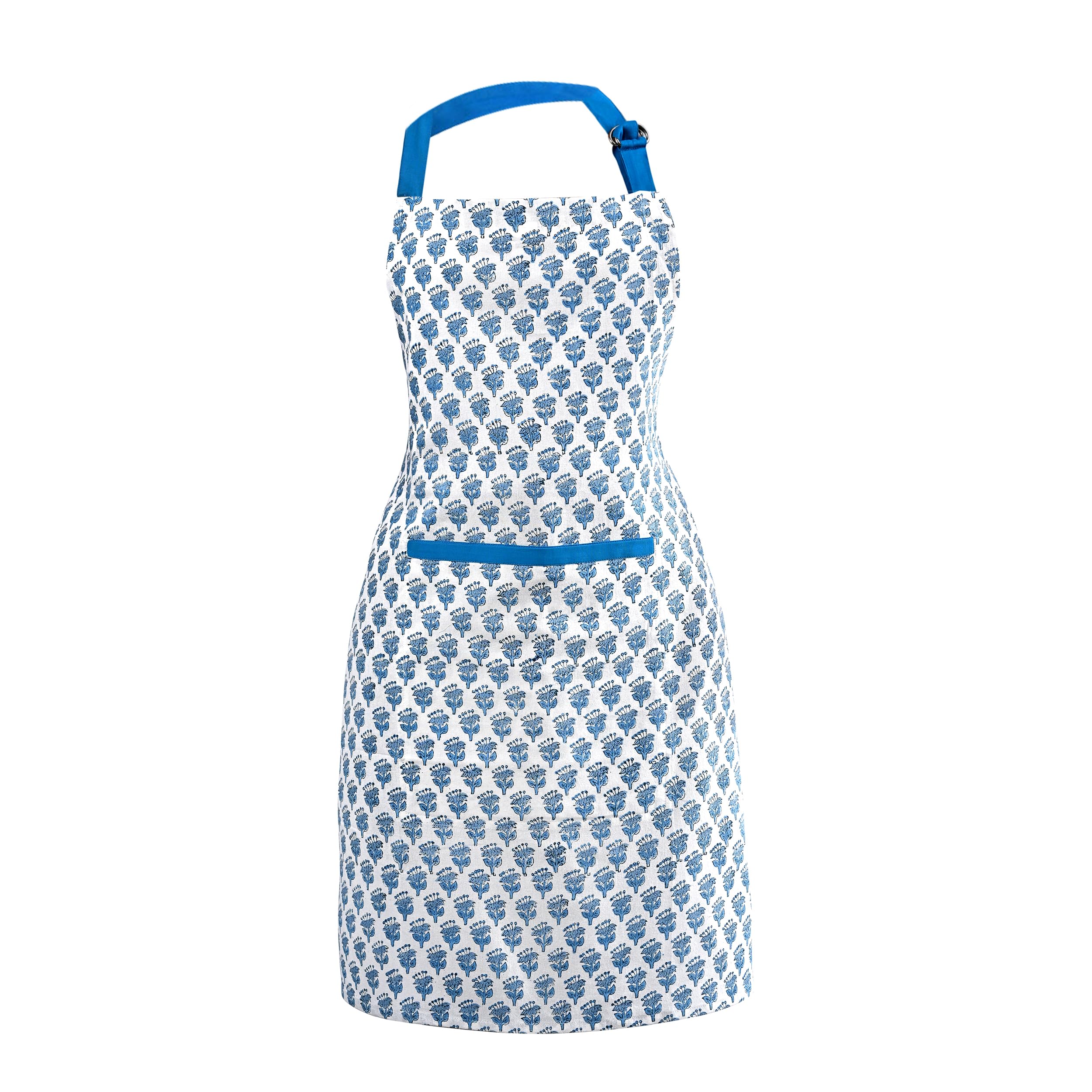 CPC Cotton Floral Kitchen Apron for women with Pocket and Adjustable Neck Ties. Apron for Women Men Chef-Hand Block Printed