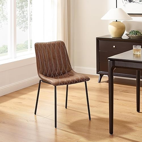 Miniatura 5 de Art Leon Sillas de comedor, juego de 2, sillas tapizadas de piel sintética para cocina, comedor, sillas laterales modernas sin brazos con patas de