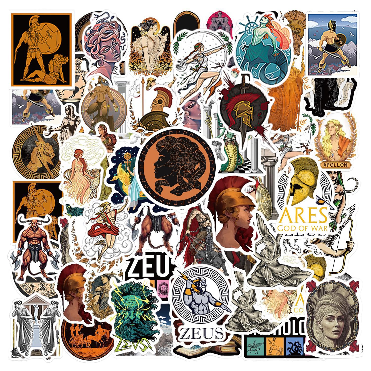 Memofynd Multicolor 100 Mythology Stickers, Retro Cartoon Sticker Decoration, Diy Luggage Notebook Decoration Stickers, Scrapbook Stickers, Greek Mythology Gift Decals