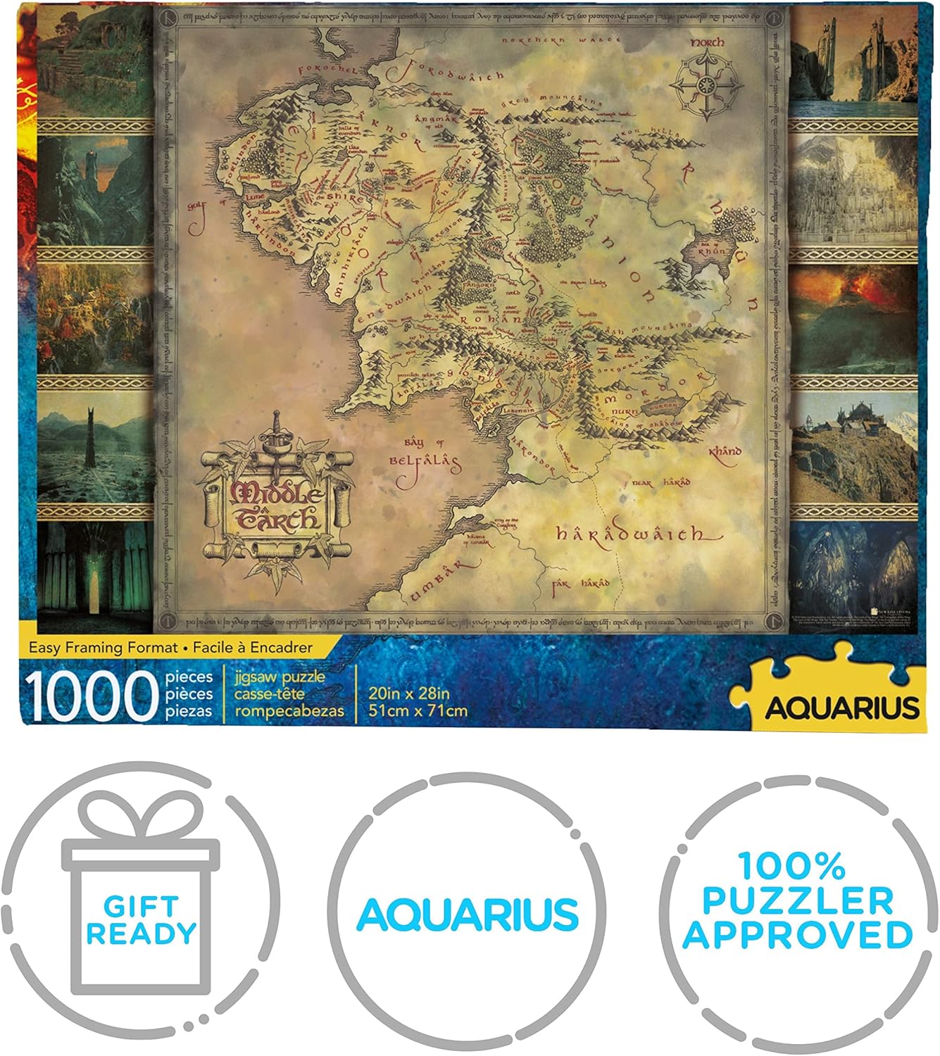 Aquarius Lord of the Rings Map Puzzle (1000 Piece Jigsaw Puzzle) - Glare Free - Precision Fit - Officially Licensed Lord of the Rings Merchandise & Collectibles - 20 x 28 in