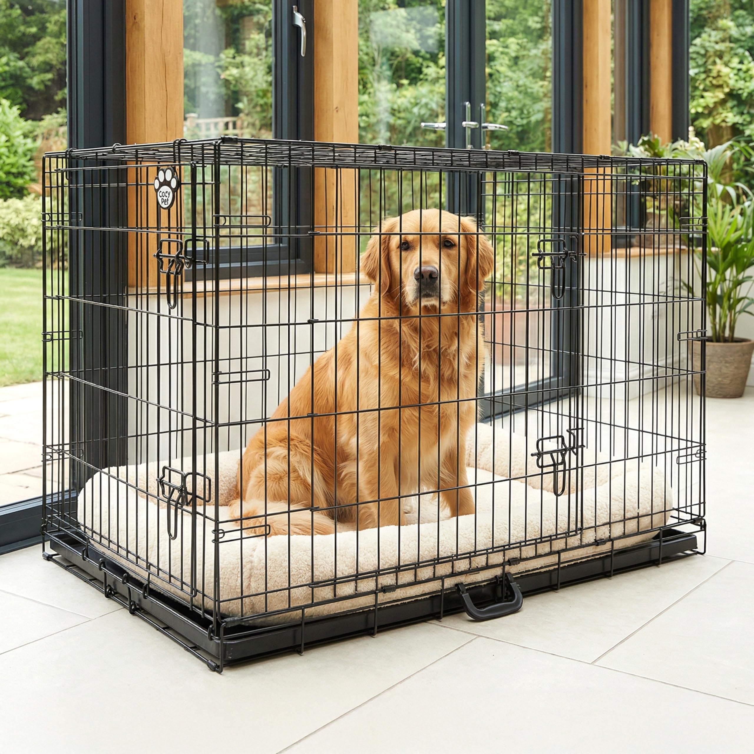 Cozy Pet Dog Crate 42" Black Chew Proof Metal Tray Large Dog Cage 107.5cm Long Folding Puppy Crate Puppy Cage with Chew Proof Metal Tray, Pen, Cat Carrier DC42B.