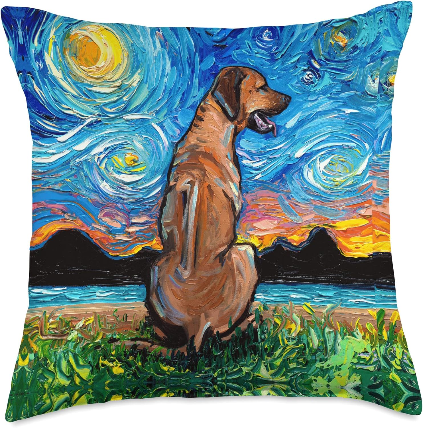 Rhodesian Ridgeback Starry Night Dog Lover Pet Artwork Throw Pillow