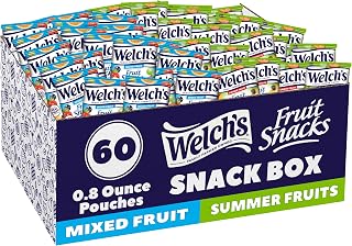 Welch's Fruit Snacks Mixed Fruit & Mango Peach Variety Pack, 60 Ct Bulk 0.8oz Single Serve Bags, Gluten Free Vitamin Packed Snacks for Lunches