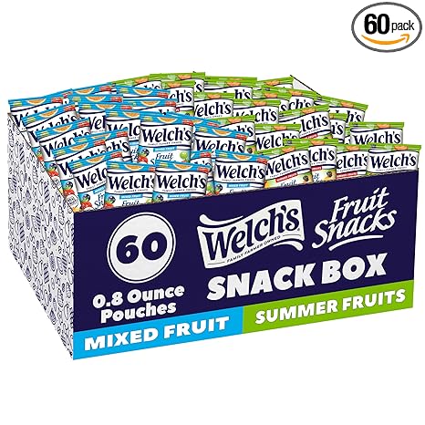 Welch's Fruit Snacks, Mixed Fruit & Summer Fruits Variety Pack, Great for School Lunches, Bulk Pack, Individual Single Serve Bags, 0.8 oz (Pack of 60)