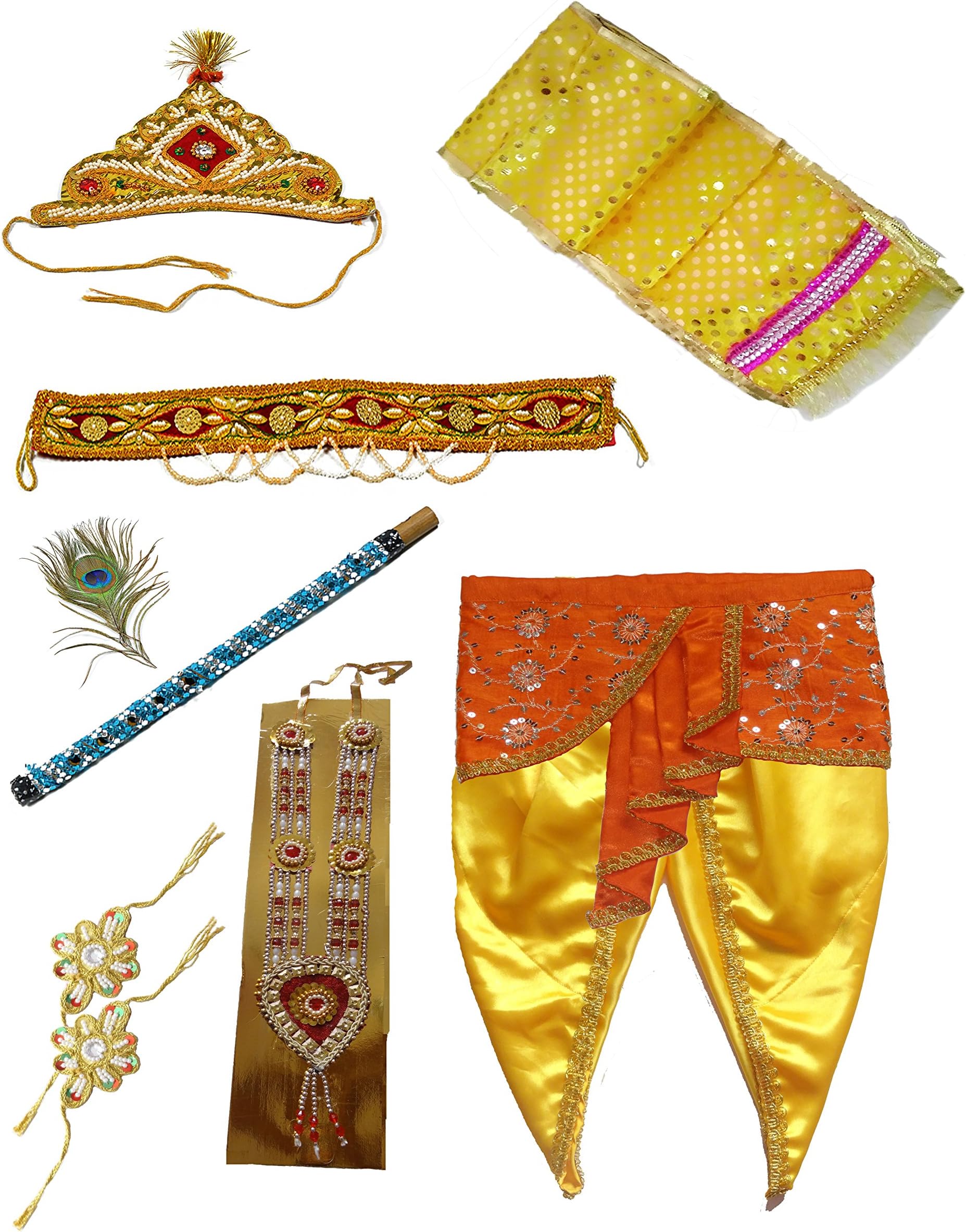 Pakhi Little Krishna Dress For Kids - Yellow Set with Red Fan - Superior