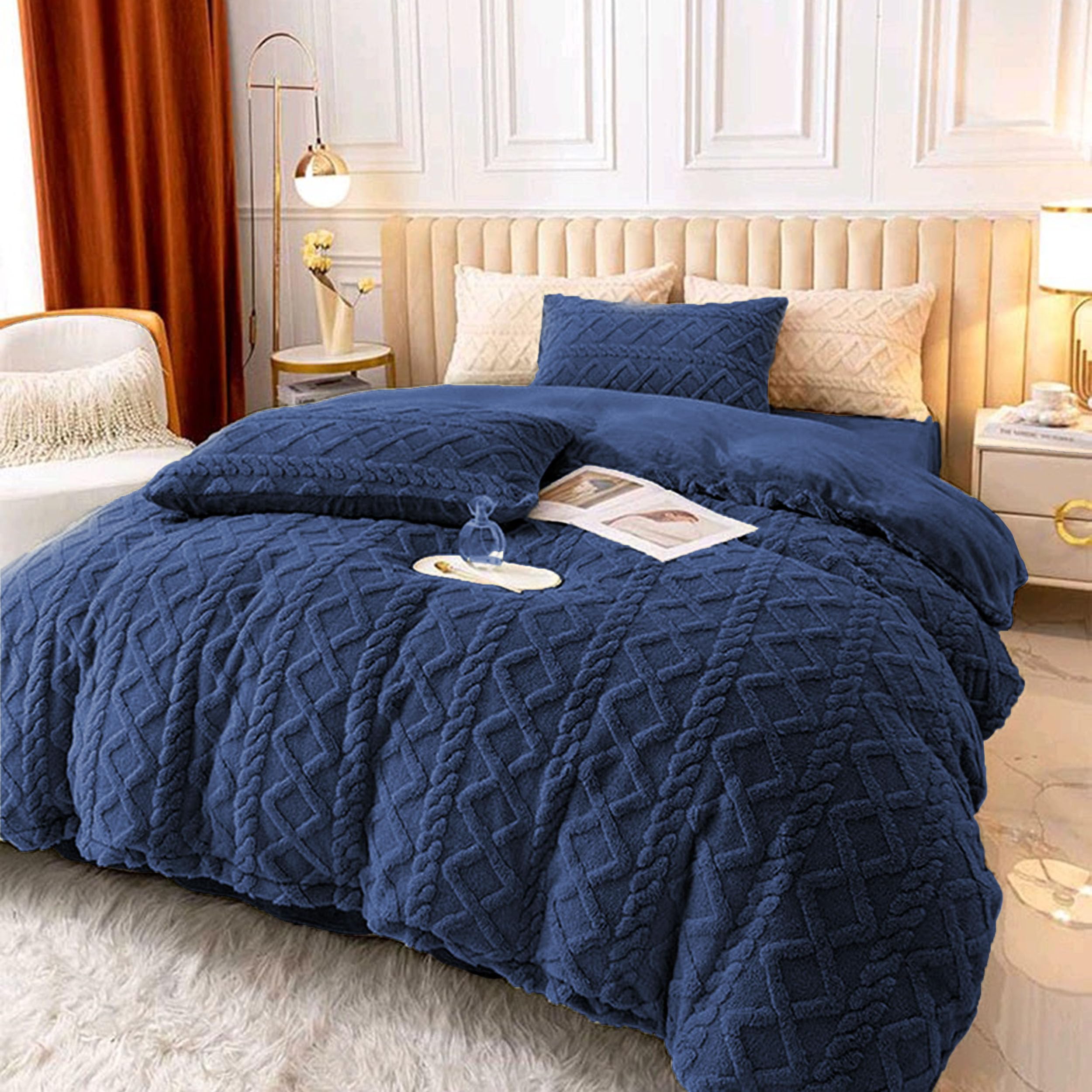 MANEMI Edredón Borrego 240 x 260 cm con 2 Fundas de Cojin - Edredón Nódico Invierno Cálido y Suave con Relleno de Micro Fibra Poliéster, Edredón Reversible Franle y Sherpa