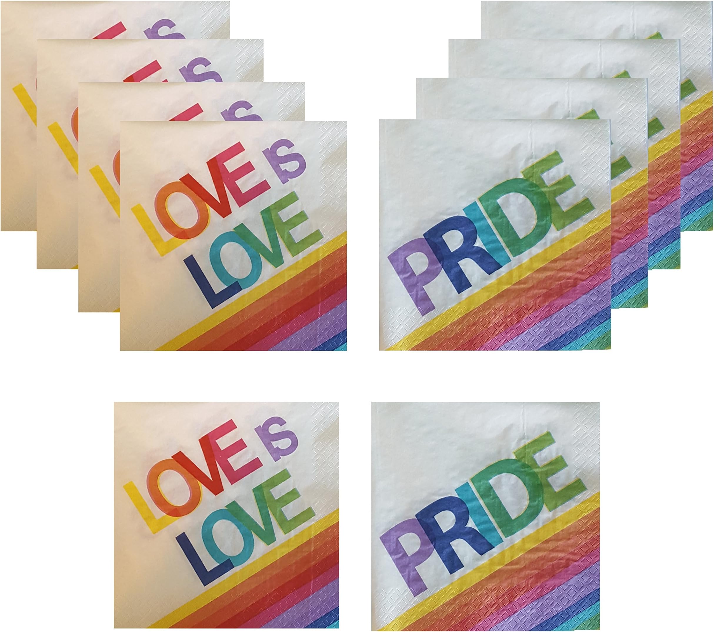 Gay Pride Love is Love Rainbow Napkins Variety Pack 32 total paper napkins