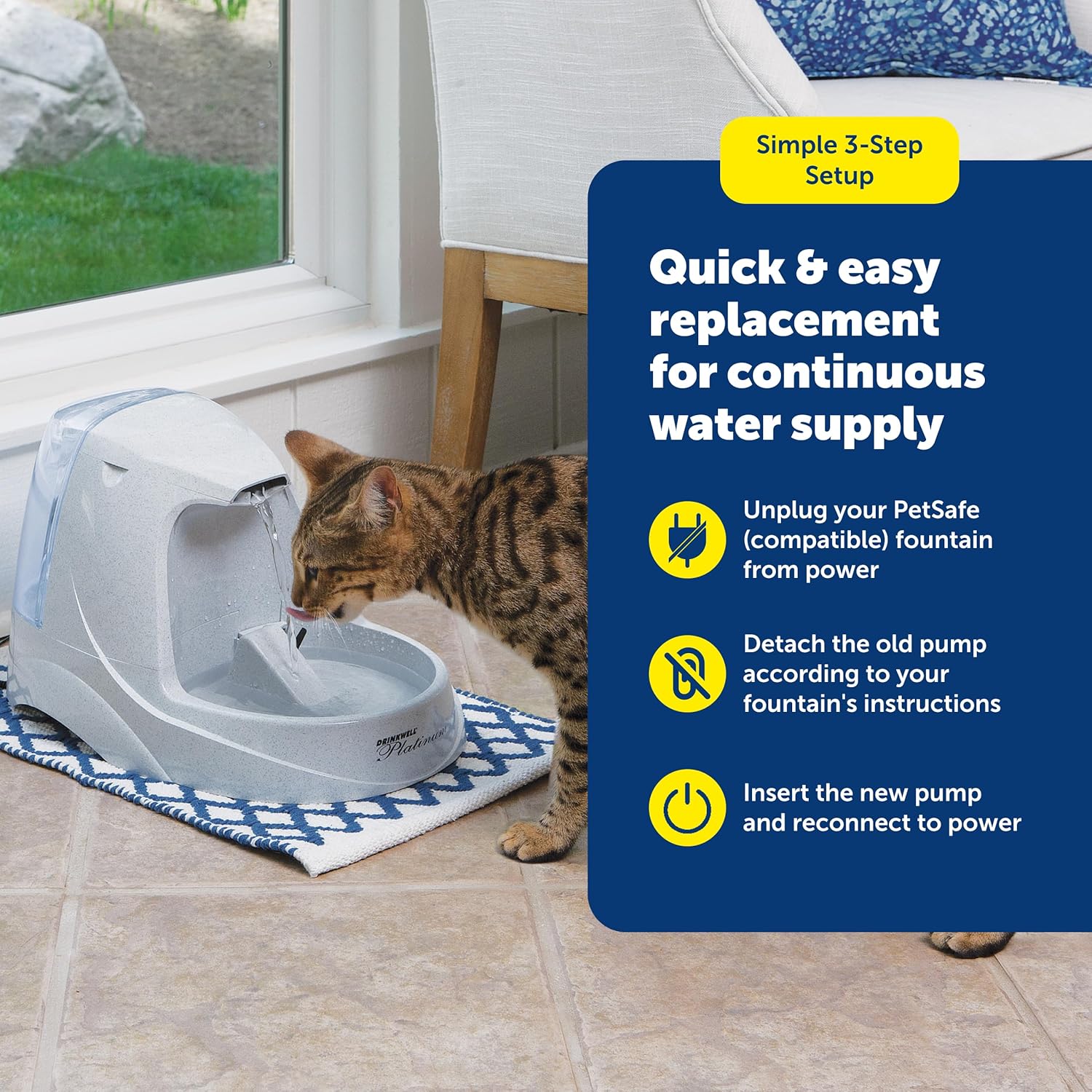 PetSafe Drinkwell Platinum Replacement Pump - Reliable OEM Replacement - Drinkwell Platinum Pet Water Fountain Accessory - Includes Power Adaptor - Quiet Operation for a Calm Pet Environment