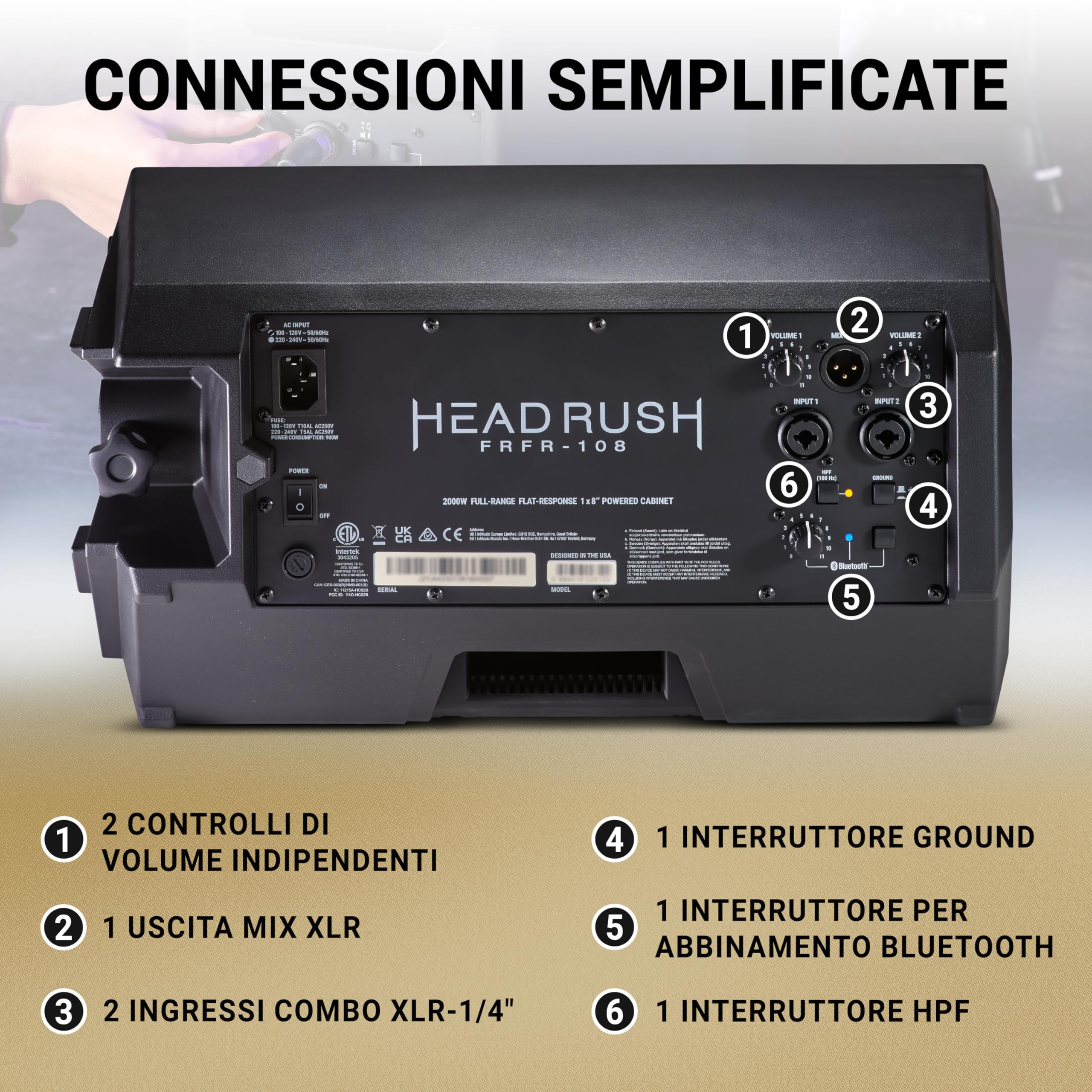 HeadRush FRFR108 MKII - Ampie da 2000W per Chitarra e Basso con Bluetooth e Cono 8"