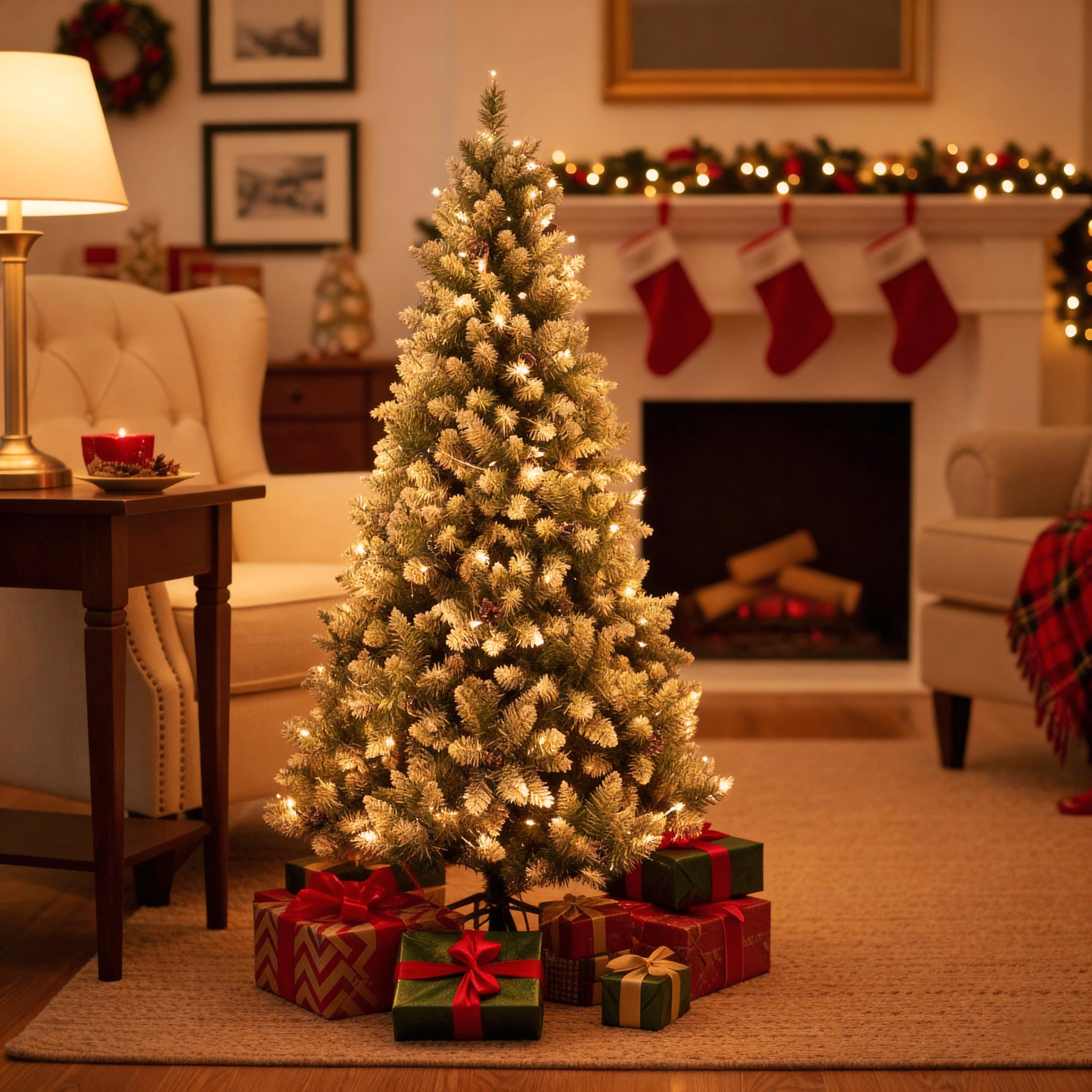 Brigros - Albero Di Natale Artificiale Effetto Realistico In Pvc Ignifugo, Albero Di Natale Folto Con Aghi Di Pino Spessi E Rami A Gancio, Con Borsa E Base In Metallo (Innevato, 150 cm)