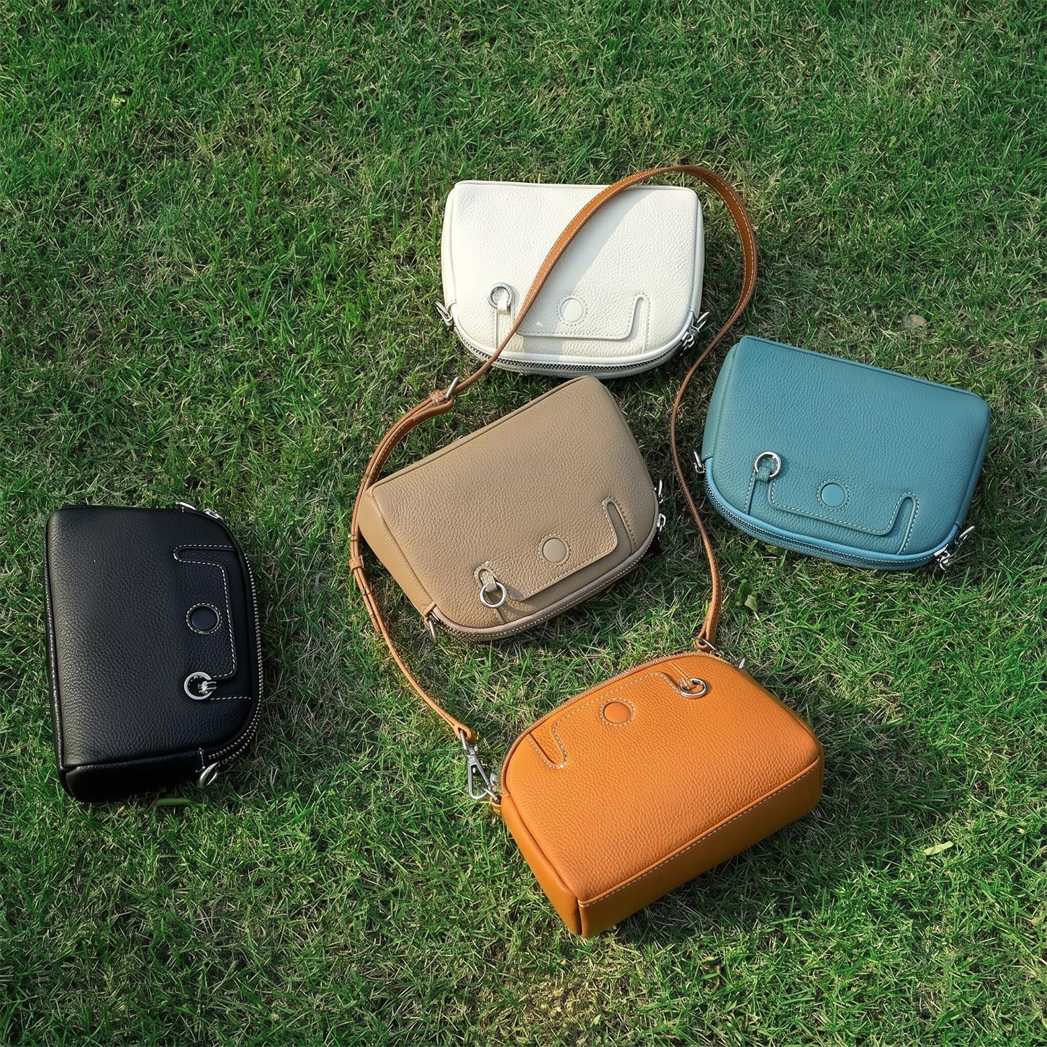 Bolso Bandolera Mujer de Cuero Flor Genuino, Gran Capacidad Bolso Diario con Monedero Mini, Elegante Bolso de Hombro Minimalista para Trabajo Marrón