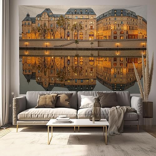 JRISEMECY Nordic Parisian Architecture Pattern Tapestry Beige 3D Retro Tapestries