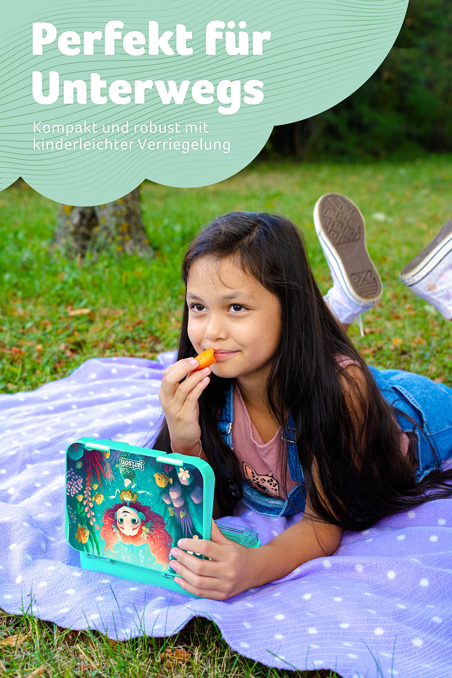 Jarlson® Lunch Box Bambini - Bento Box con 6 Scomparti - Porta Pranzo - Senza BPA - per la Scuola e l'asilo - 850ml (Sirena)