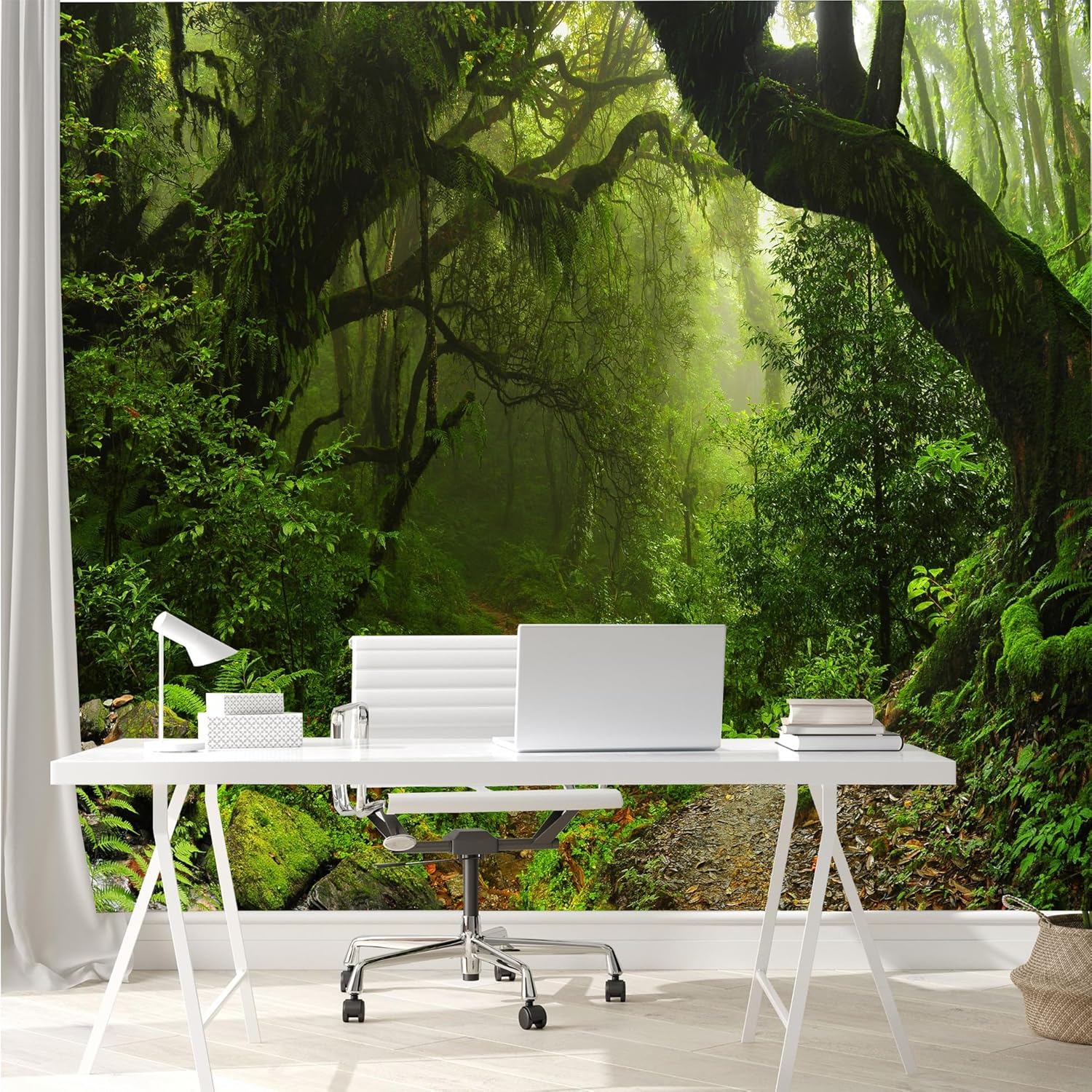 Natural Landscape Tropical Forest Tree Wall Murals, Self-Adhesive Wall Fabric,Removable Wallpaper, for Bedroom, Office, Living Room 108" x 78"